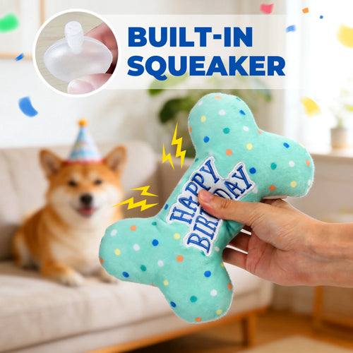 Dog Birthday Toys, Plush Dog Squeaky Toys, Dog Chew Toys Bone for Small Medium Large Dogs