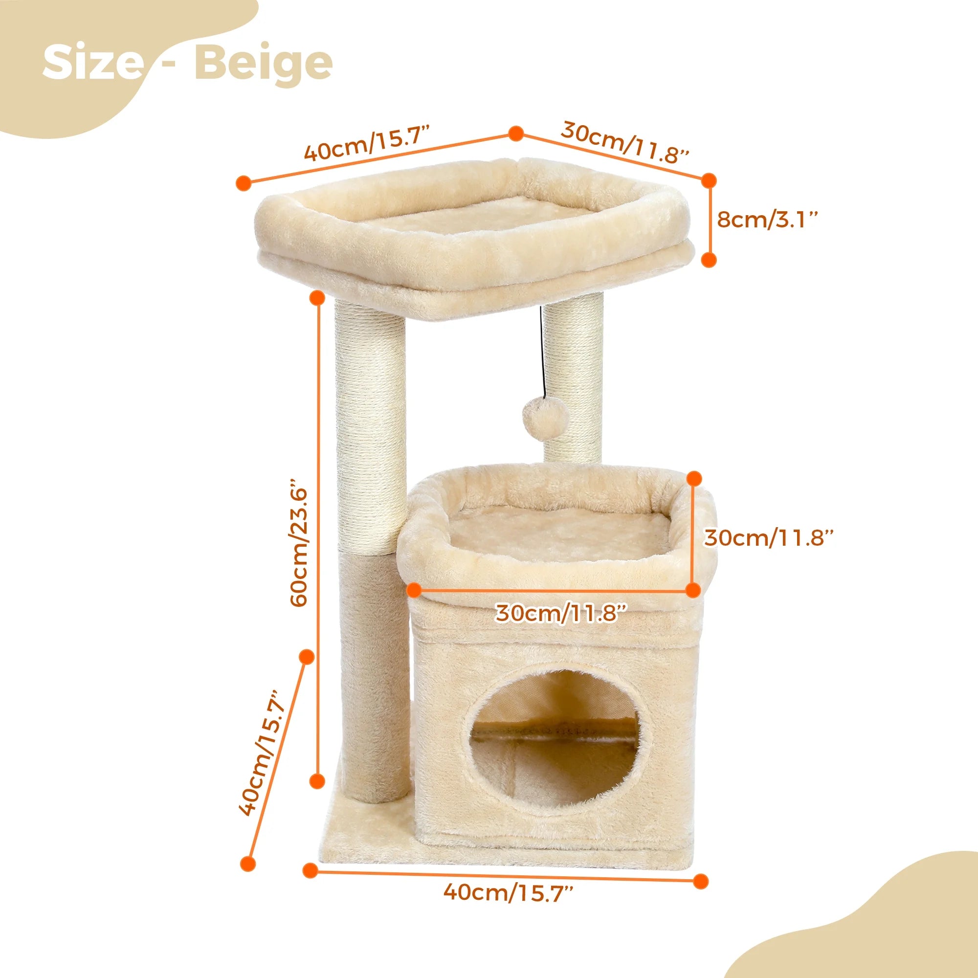 27" Cat Tree for Medium Cats Plush Condo and Scratching Posts, Beige