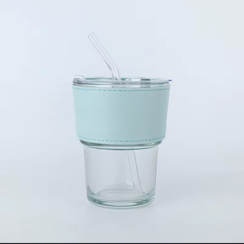 High Quality Sippy Cup with Jacket Drink Juice Portable Cup Coffee Glass Mug Leather and Straw Custom Wedding Gift Cups